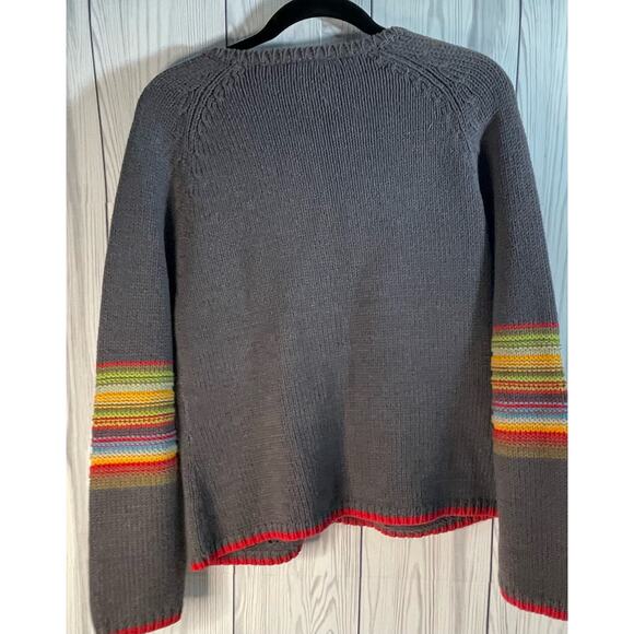 Retro 90s Gray Rainbow Striped Lizwear Cardigan Size Large - Picture 2 of 7